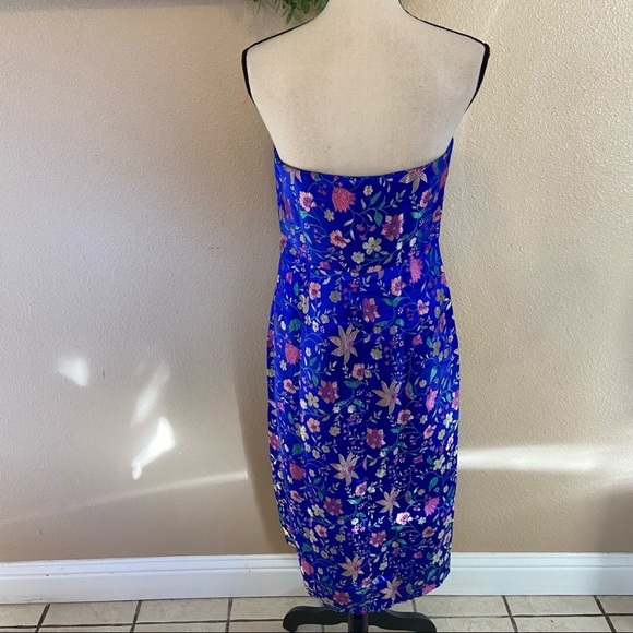 NWOT Lulus Make a Move Blue Satin Floral Jacquard Strapless Midi Dress - Picture 8 of 15